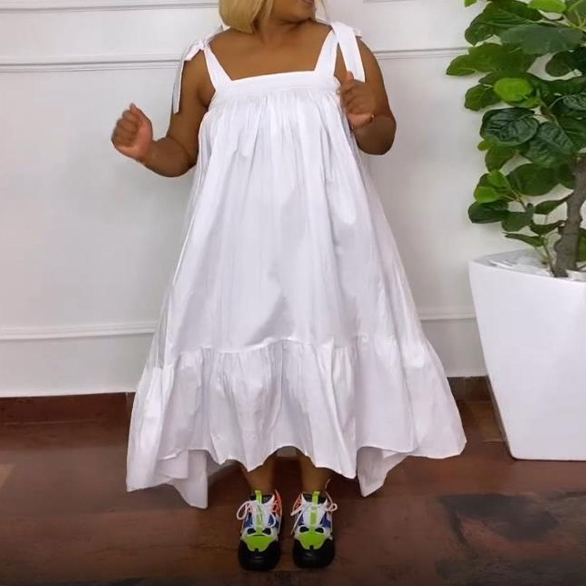 Sexy Plus Size Solid Strap Loose Dress 6