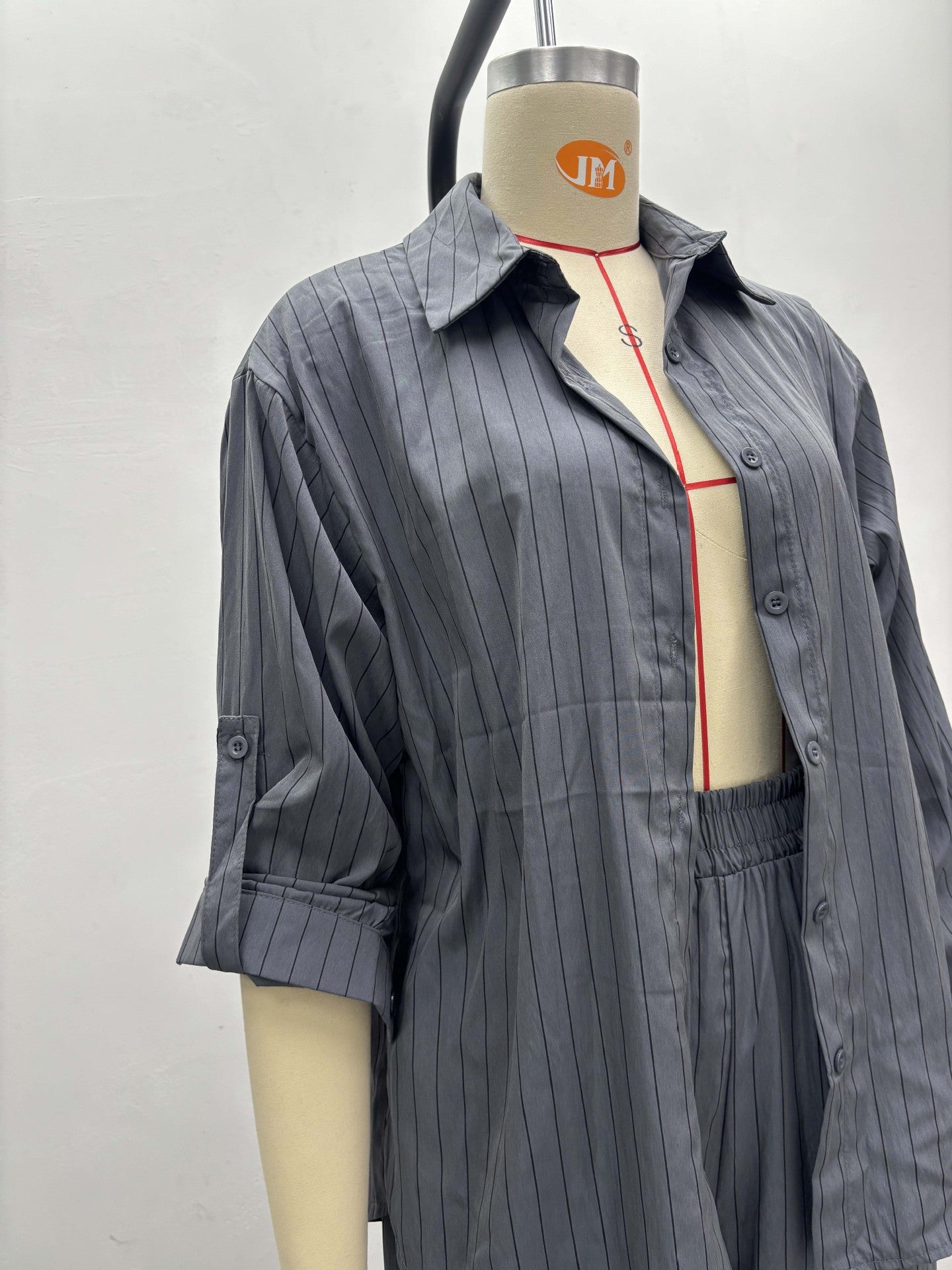 Africa Casual Women's Long Sleeve Striped Shirt High Waist Pants Trendy Fashion Two-Piece Set 12