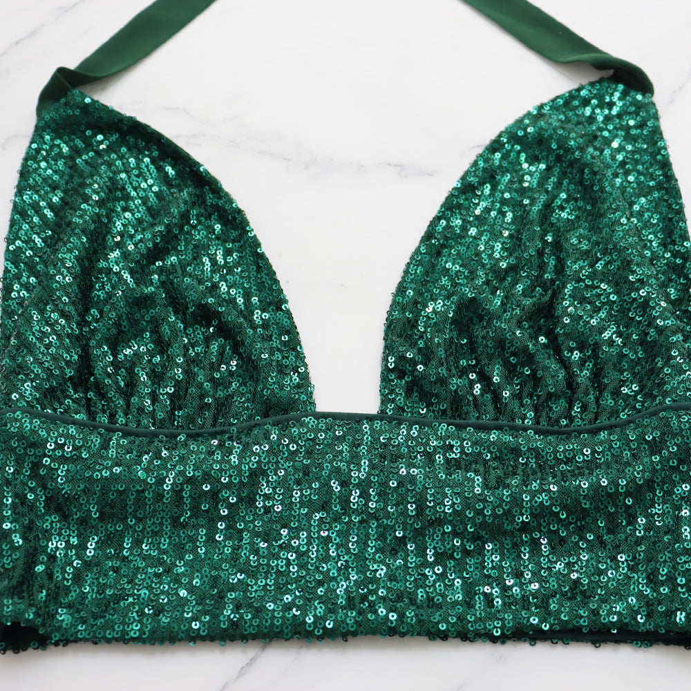 Sexy Sequined Halter Neck Tank Top Chiffon High-Waisted Straight Pants Two-Piece Set 16