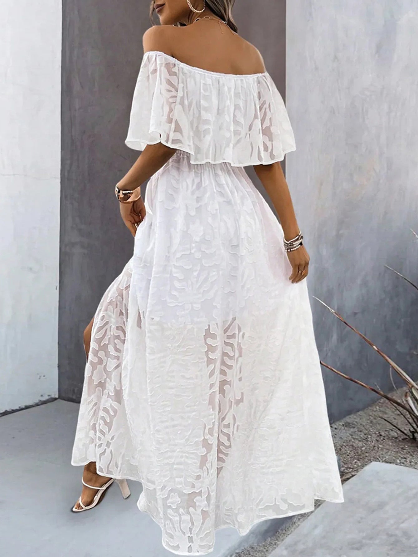 Elegant & Fashionable Off-Shoulder Jacquard Slit Maxi Dress 5