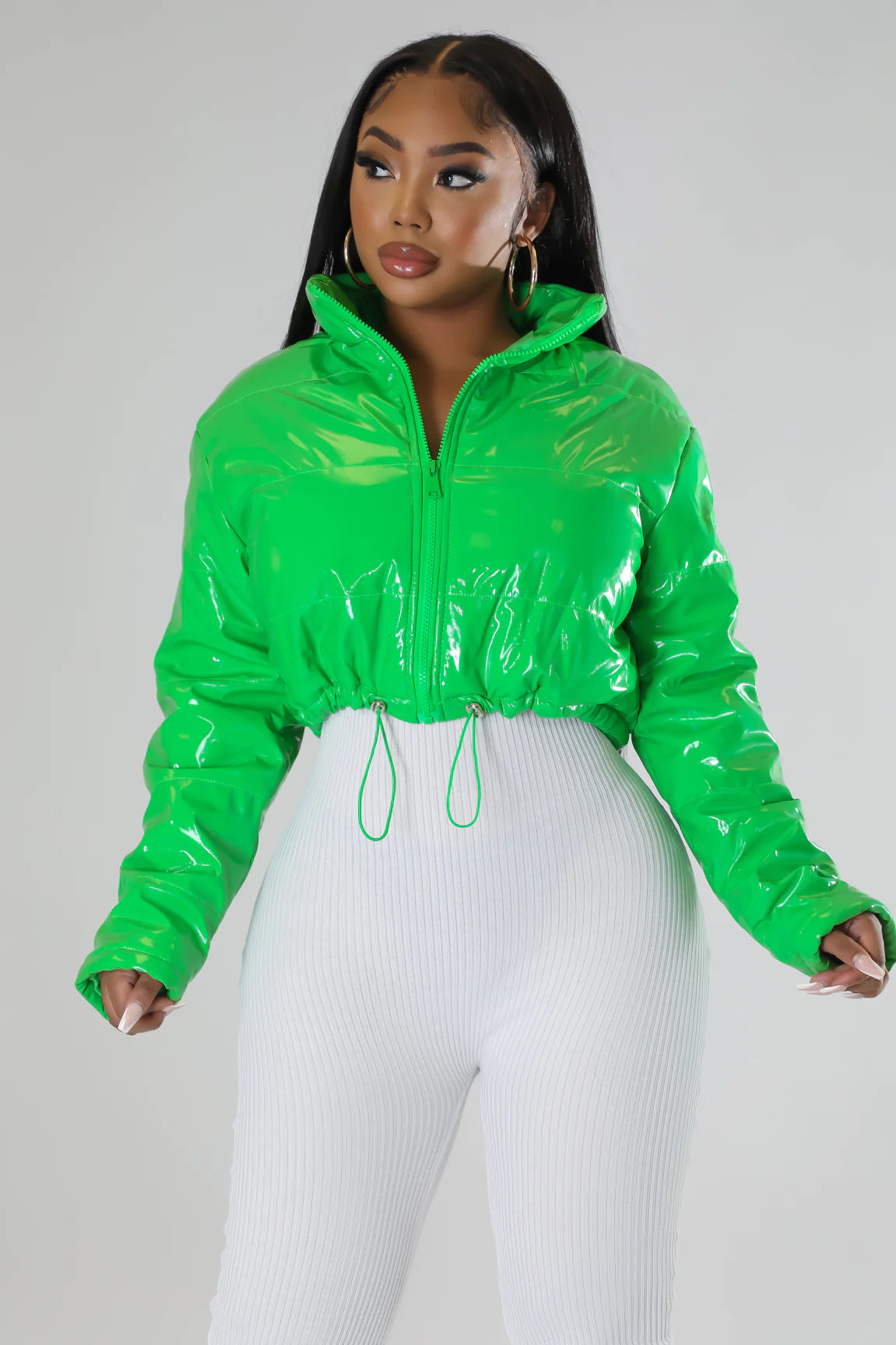 Women Long Sleeve Bright Metallic Padded Crop Jacket 3