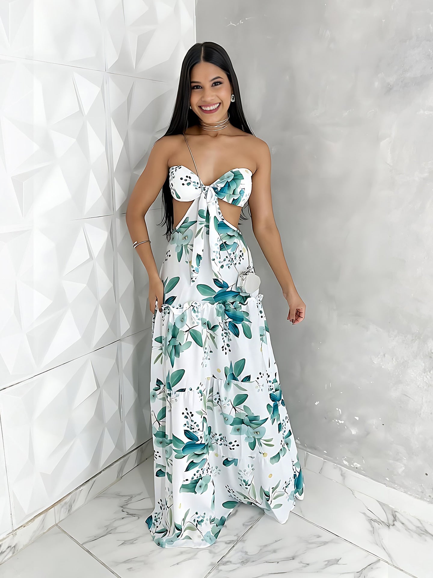 Women Printed Strapless Summer Dress 3