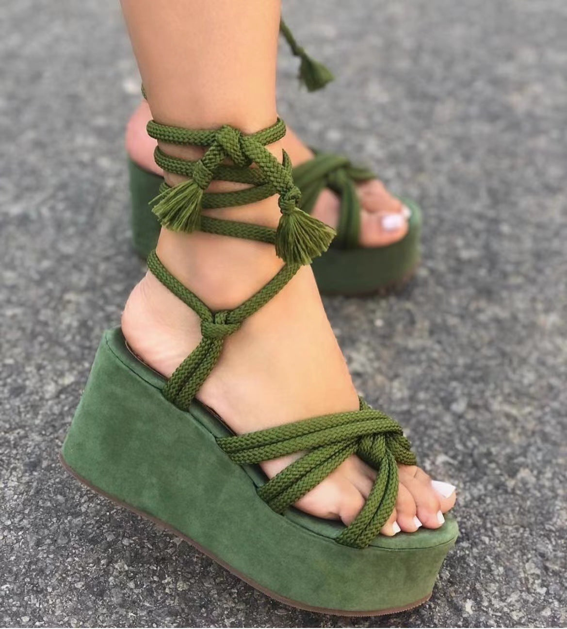 Women's Shoes Summer Lace-Up Wedge Sandals Women's Plus Size Platform Shoes 3