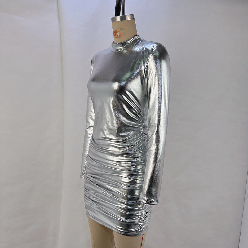 Women's Winter Fashion Sexy Slim Fit Pleated Long Sleeve Bodycon Dress 11