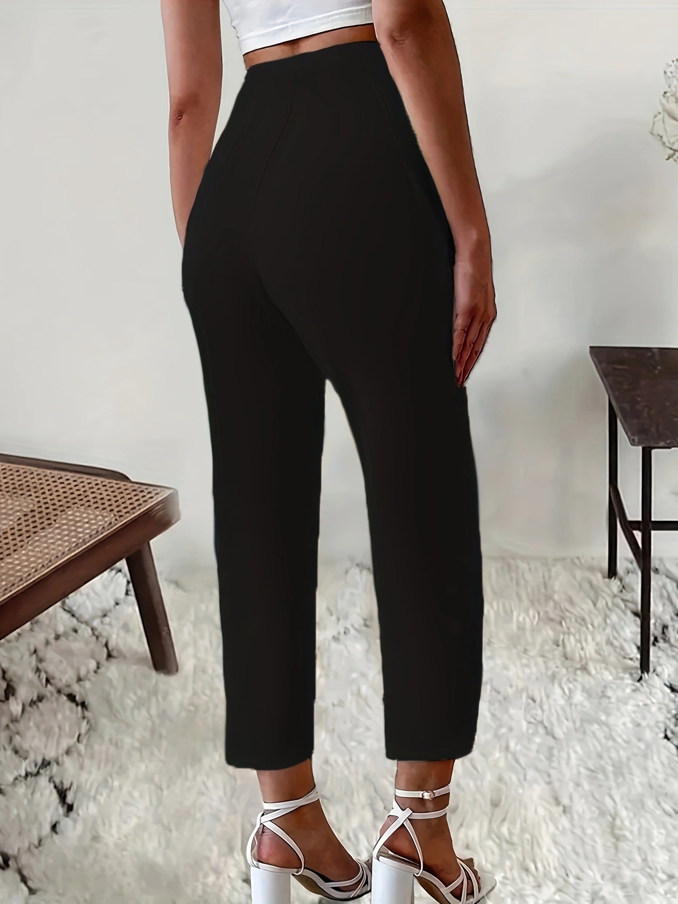 Women's Summer Pleated Casual High-Waist Solid Color Slim Pants 8