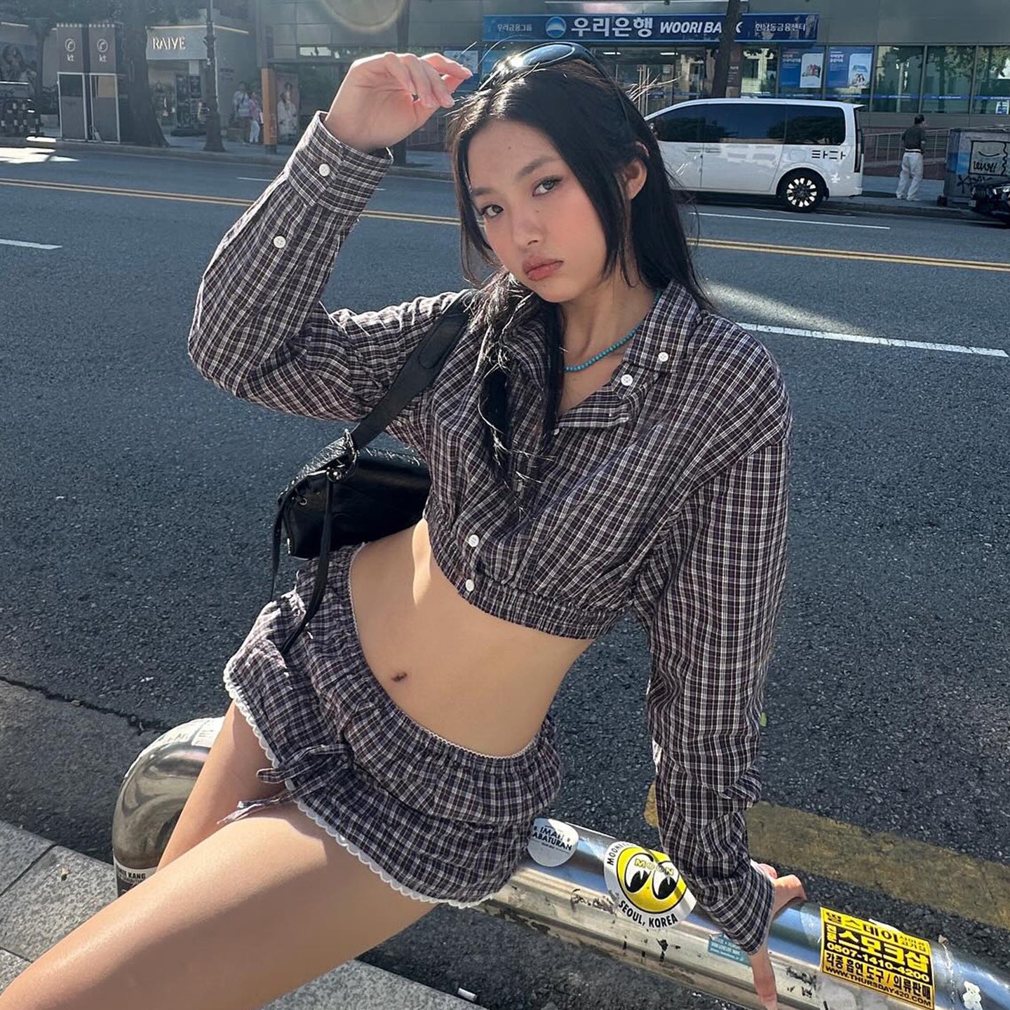 Women's Plaid Lace Trim Elastic Tie-Waist Trendy Woven Short Shirt Set 7