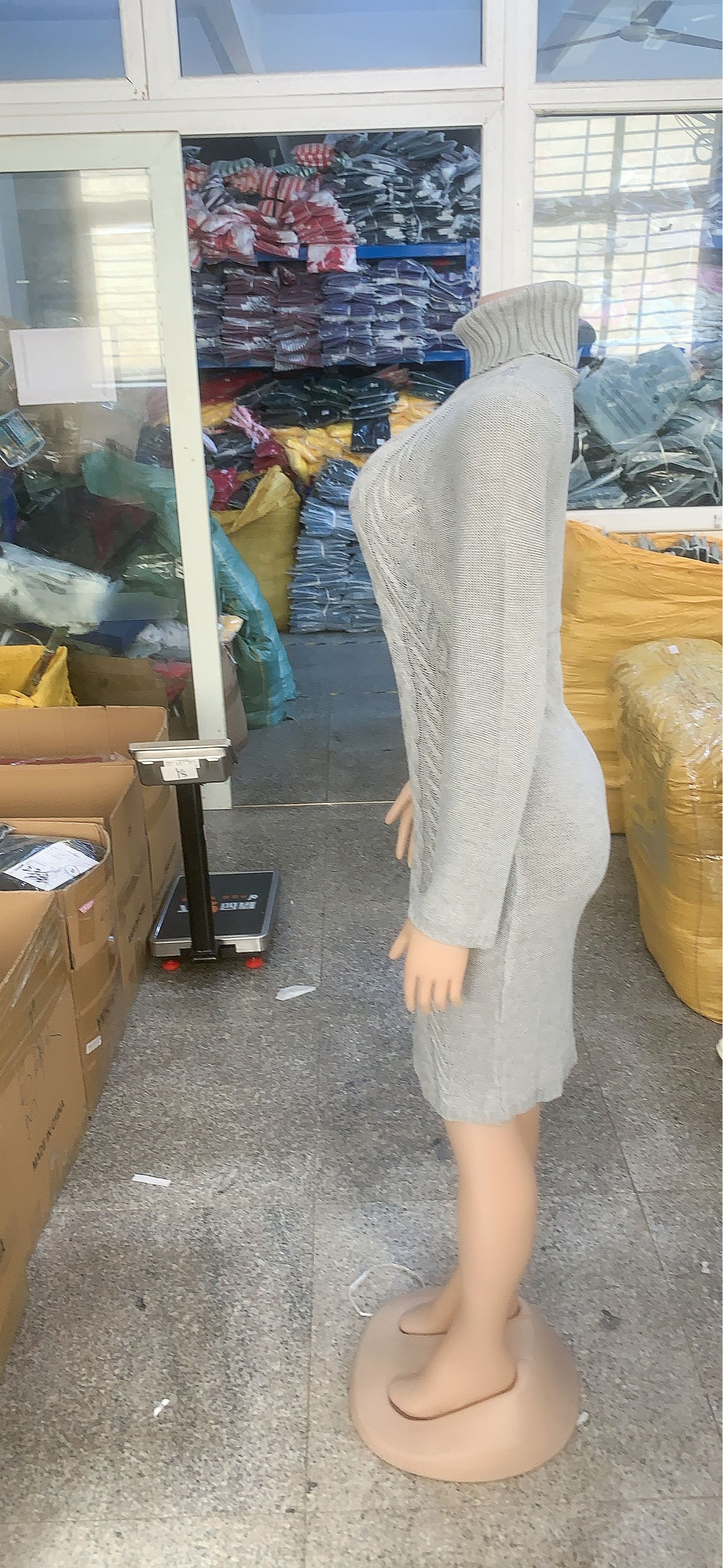 Women Sexy Solid Round Neck Sweater Dress 13