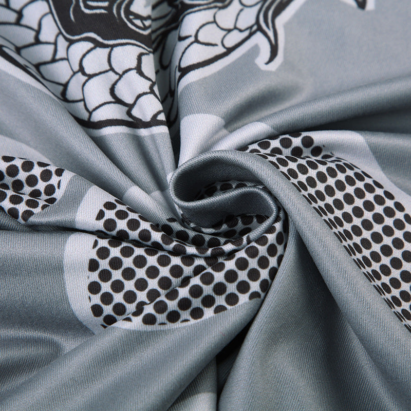 Women's Style Dragon Print Fashion Zip Sleeveless Vest Trousers Casual Two Piece Pants Set 17