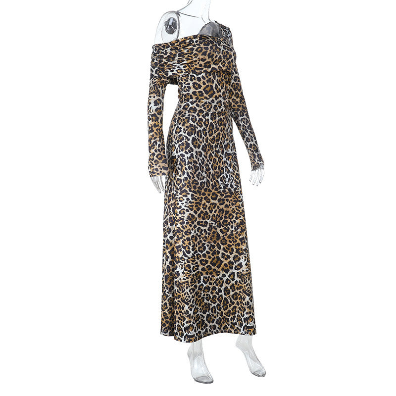 Women Fall Square Neck Leopard Print Dress 8