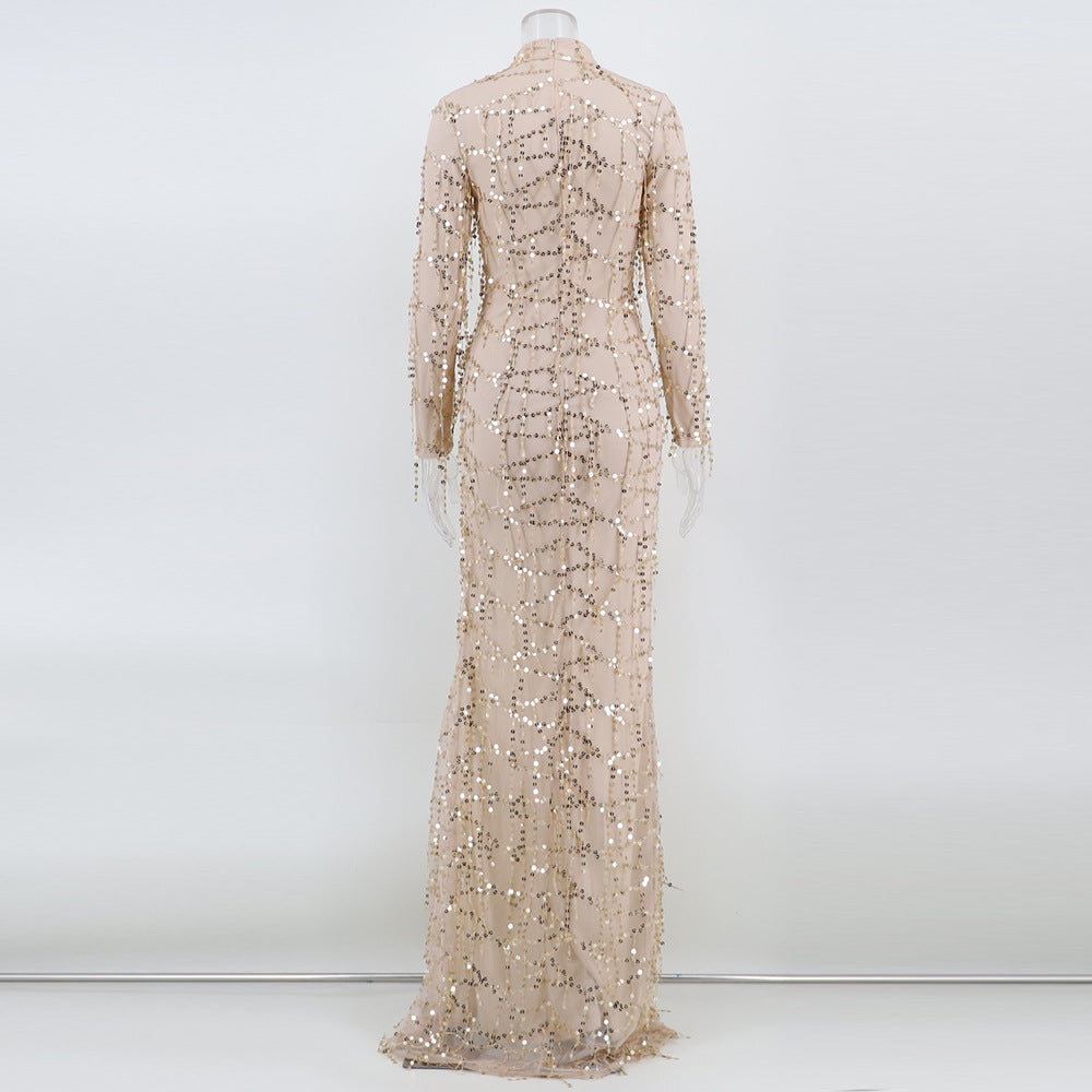 Sexy Long Sleeve See-Through Sequin Women's Evening Dress 12