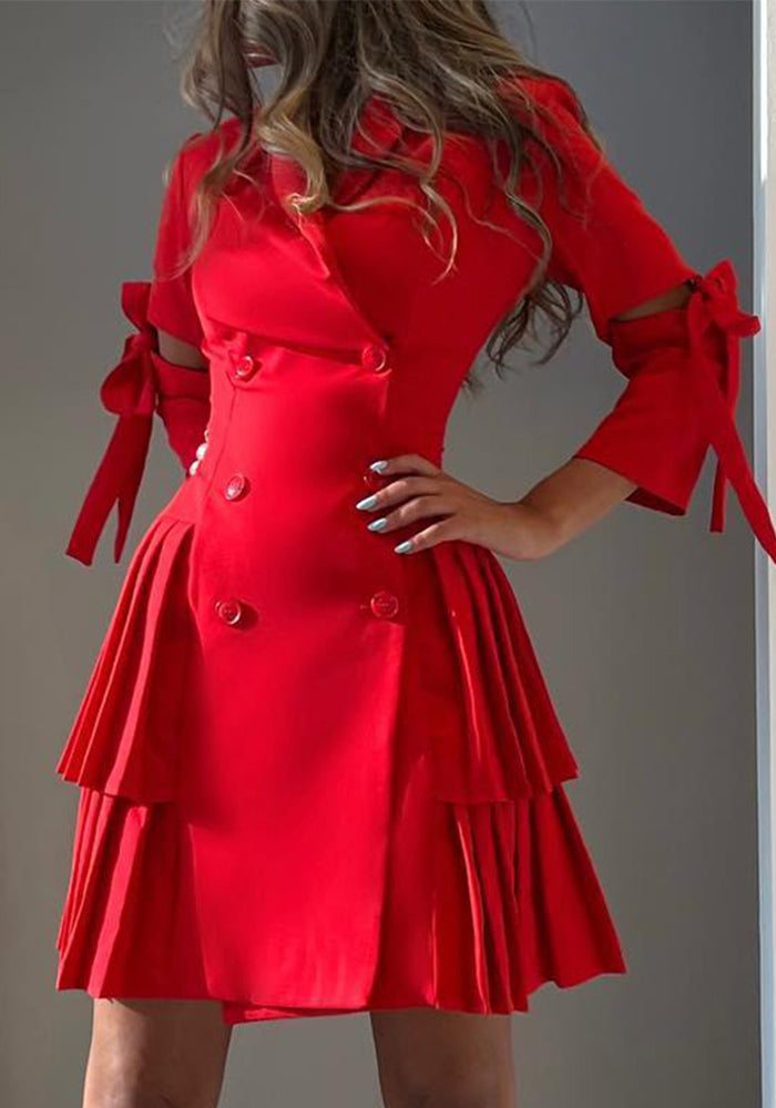 Women's Casual Loose Professional Side Pleated  Turndown Collar Career Dress