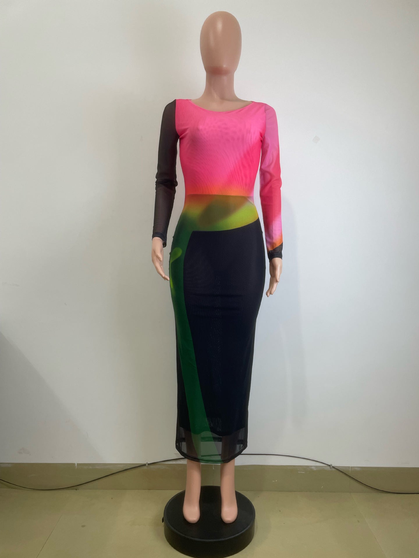 Women double mesh elegant long sleeve dress 8