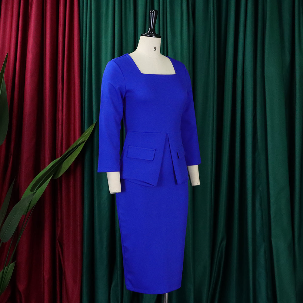 Women'S Spring Solid Bodycon Chic Elegant Career Africa Plus Size Dress 12