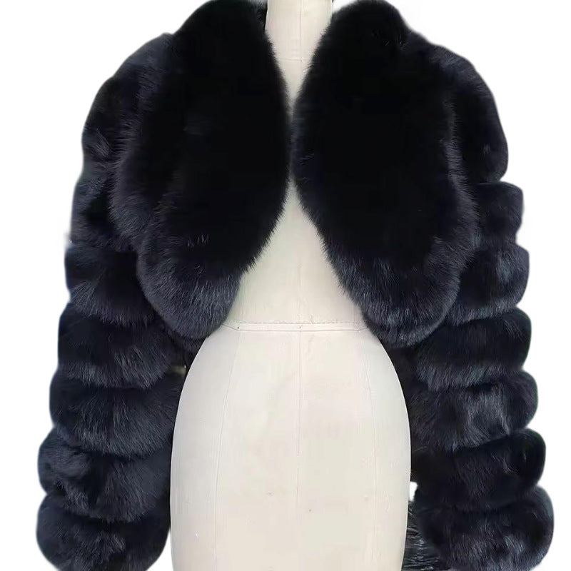 Faux Fur Coat Fox Fur Short Patchwork Winter Warm Top Jacket 3