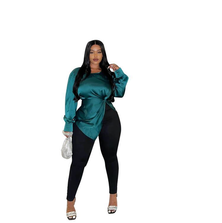 Women's Satin Casual Slit Long Sleeve Chic Top 8