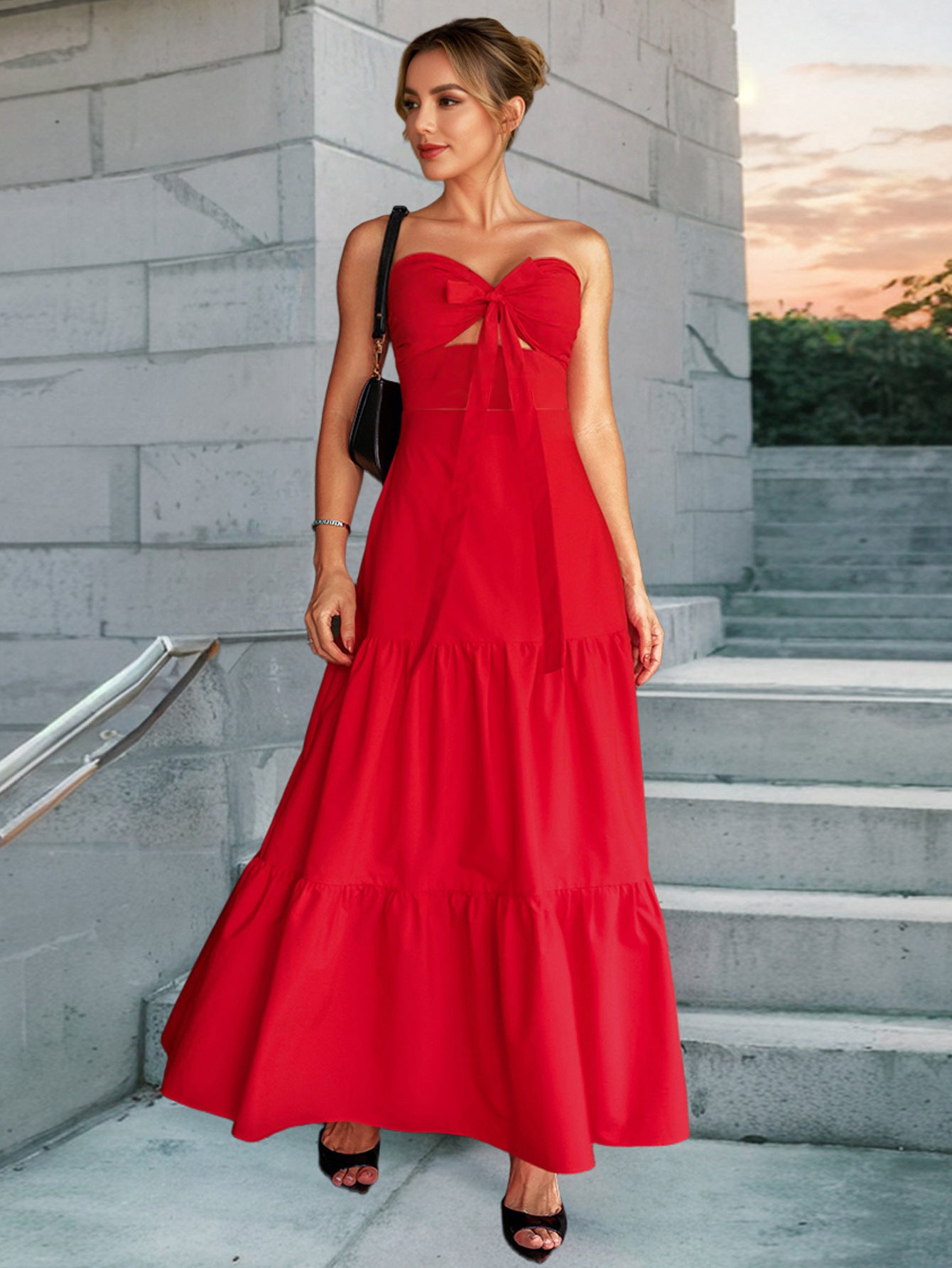 Women sexy suspender Halter Neck Cascading Ruffles Dress 4