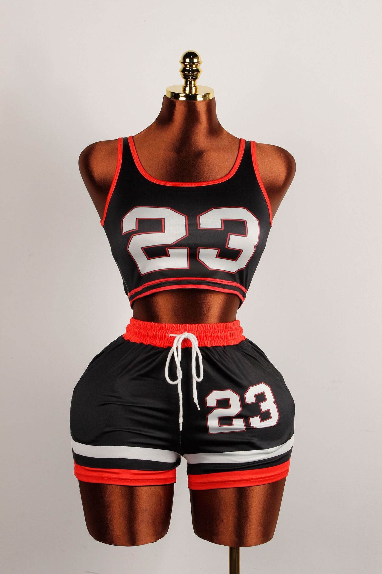 Women Contrast Print Sexy Sport Top Lace-up Shorts Two-Piece Set 5