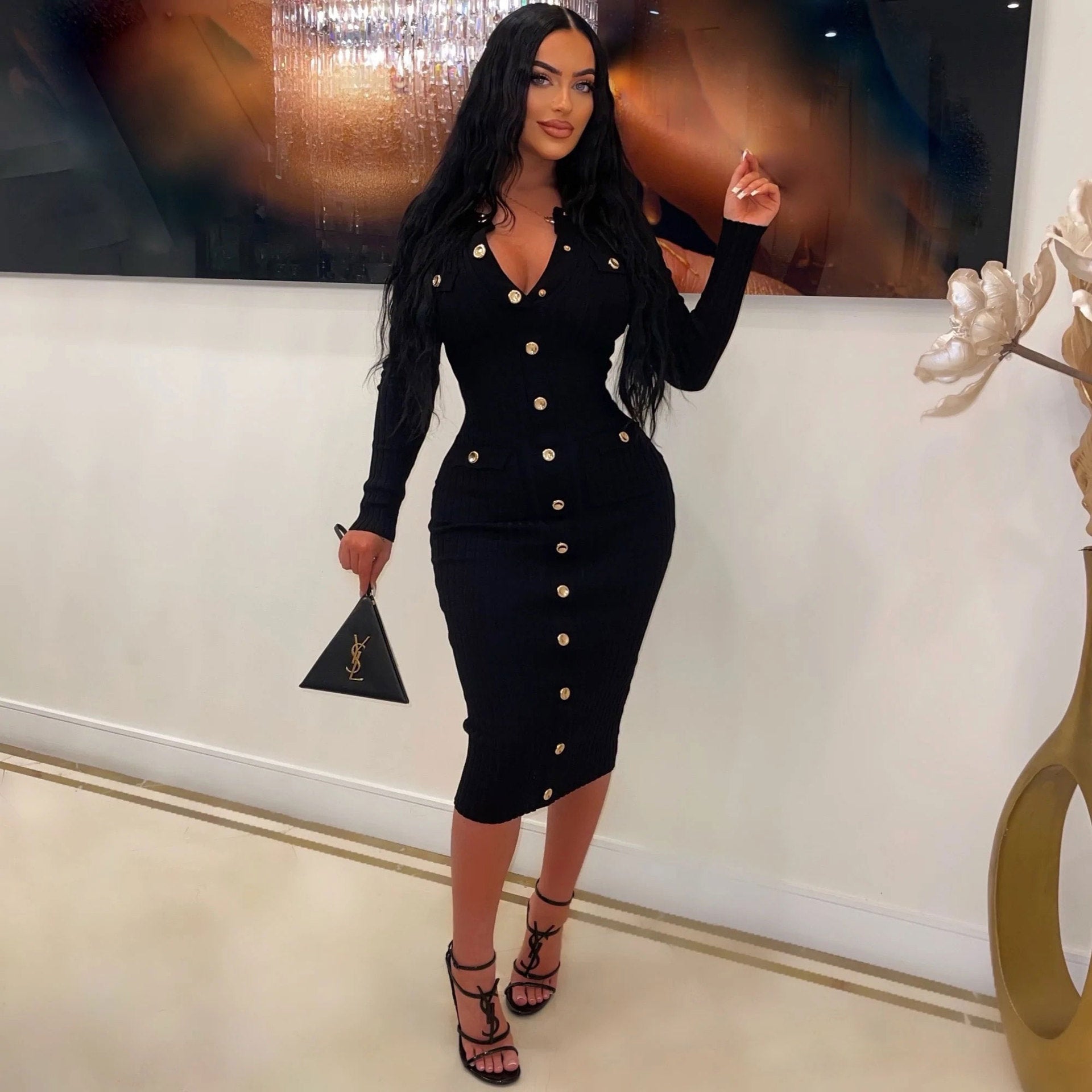 Sexy Slim Fit Solid Color Ribbed Long Bodycon Dress 6