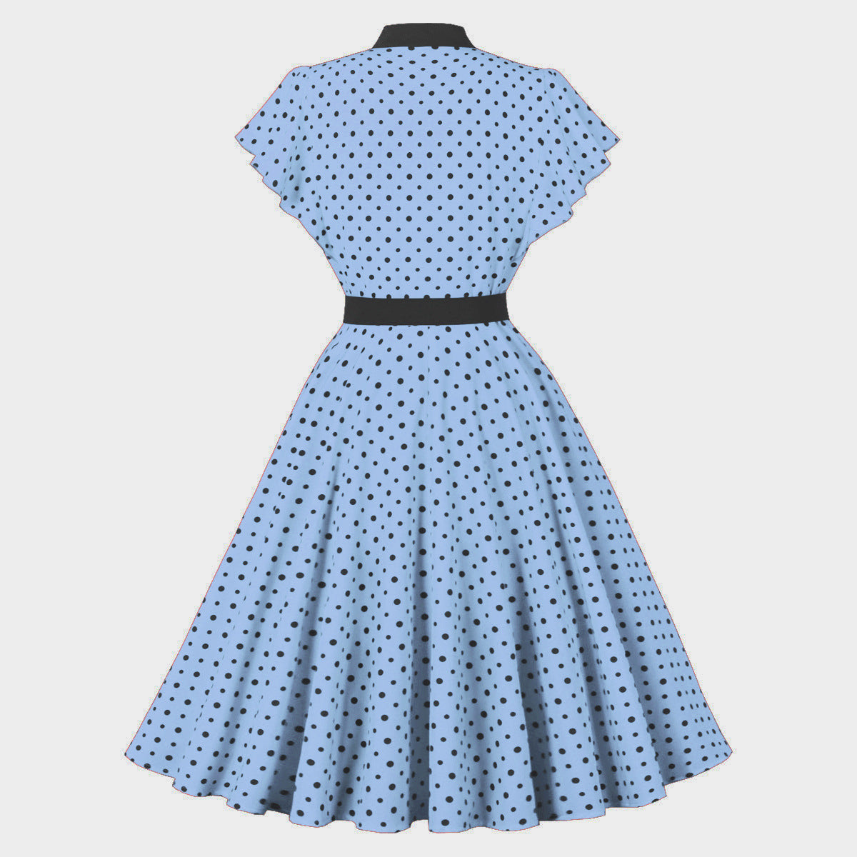 Women's Short-Sleeve Round Neck Knee-Length Retro Polka Dot A-line Dress 13