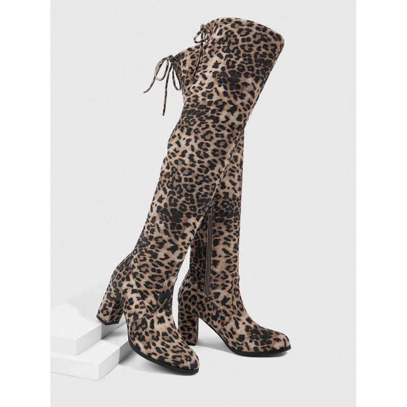 Women Sexy Block-Heeled High-Heeled Boots with Lace-Up Backs for Winter High-Heeled Boots 6