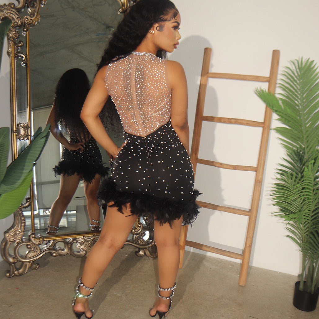 Summer Women's Sexy Mesh Patchwork Beaded Dress For Women