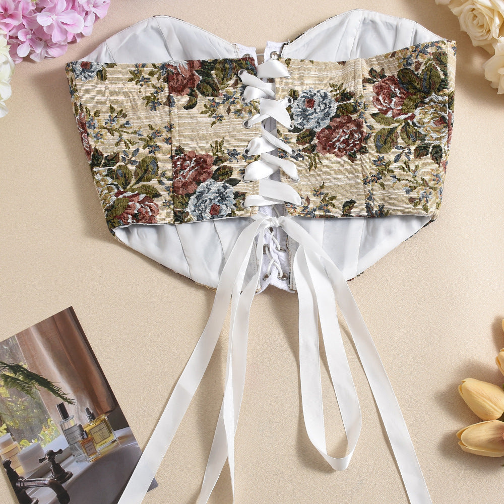 Summer Slim Contrast Low-Back Lace-Up Jacquard Skirt Set for Women 12