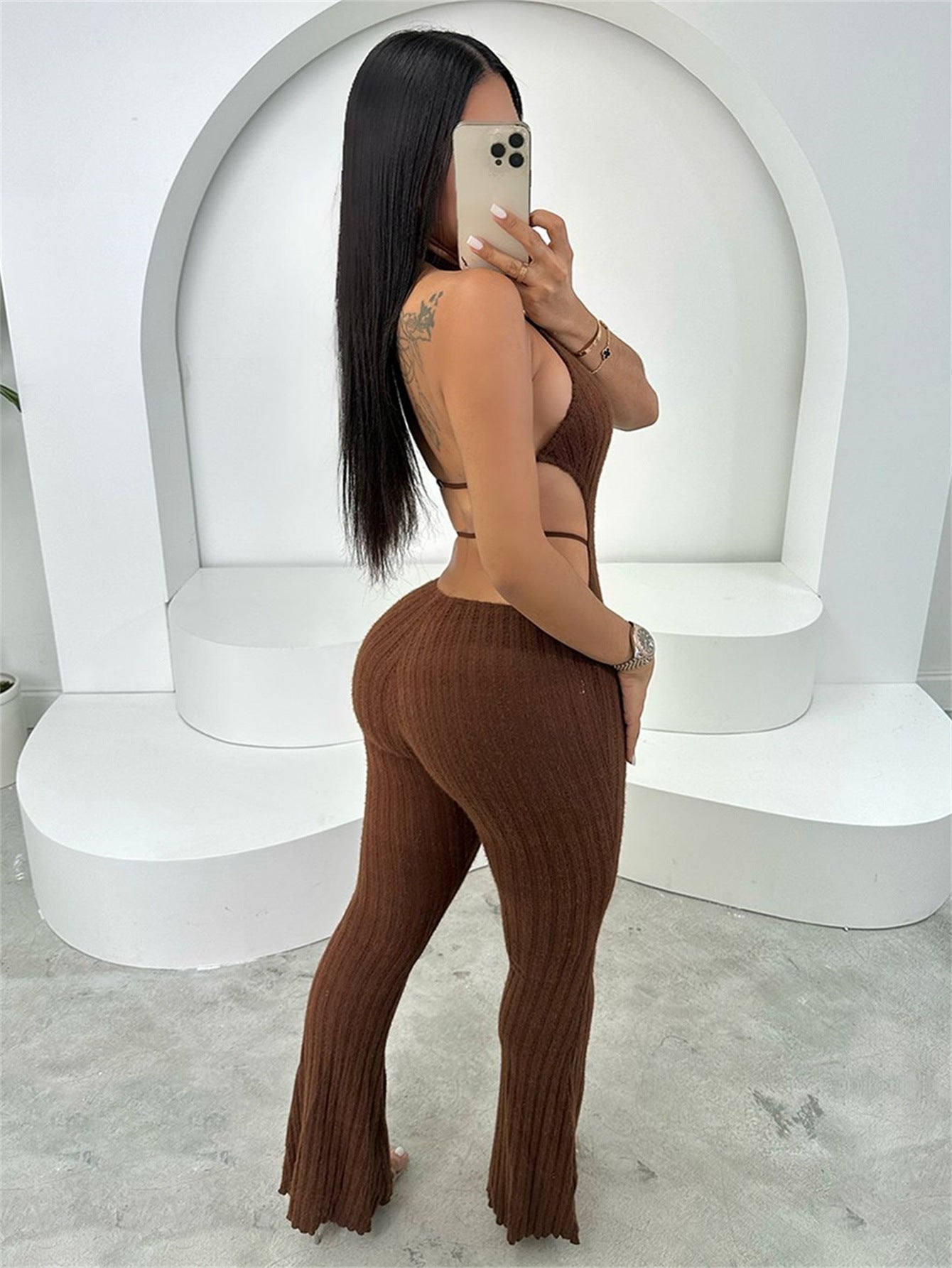 Women summer Halter Neck lace-up backless sexy Bell Bottom Jumpsuit 13