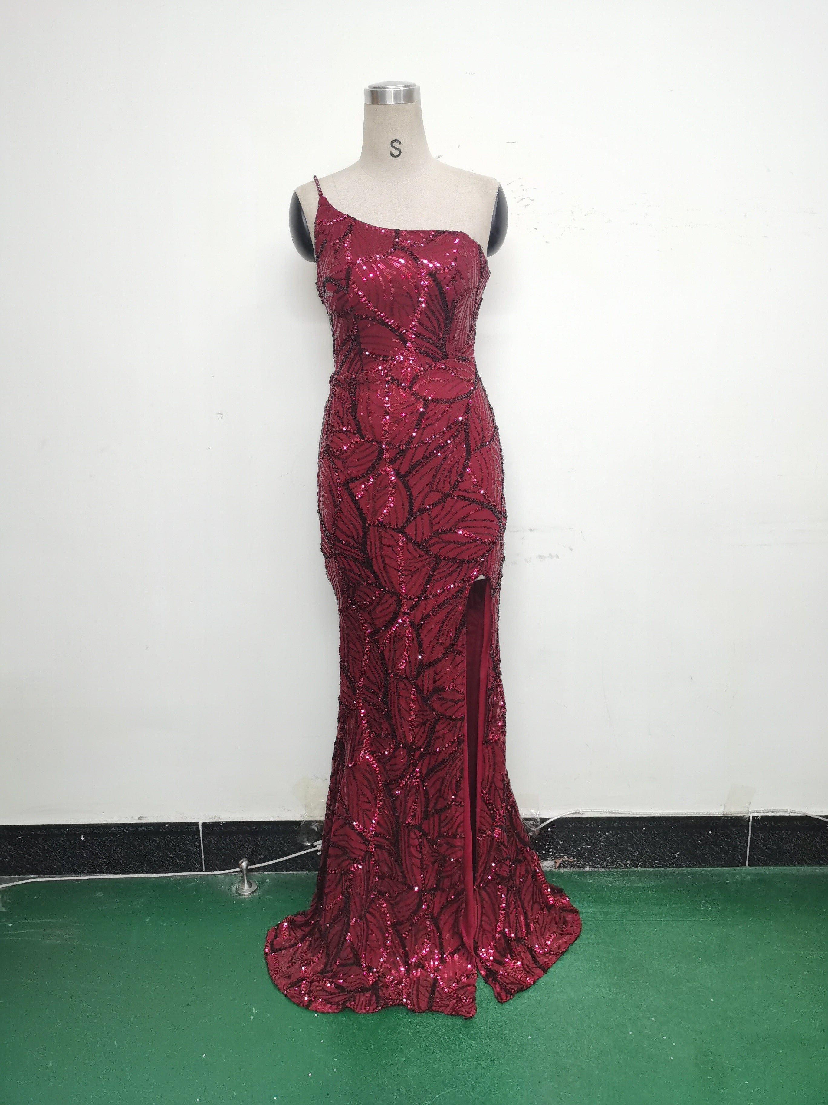 Women One Shoulder Beaded Geometric Sequin Formal Party Prom Wedding Evening Dress 35