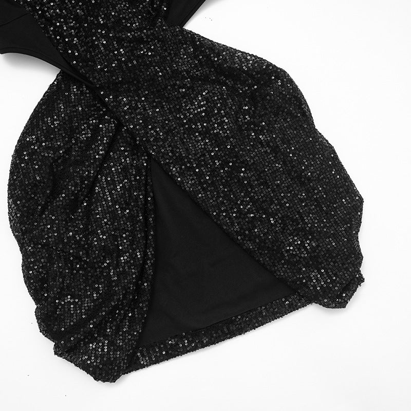 Women Fall Solid Sequined Long-Sleeved Elegant Patchwork Dress 32