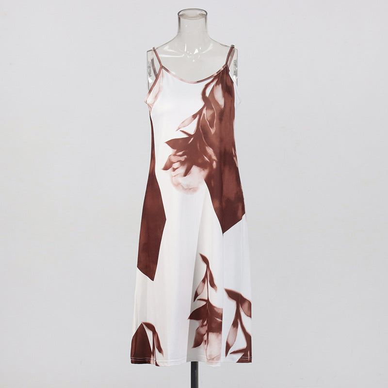 Women Vintage Paint Print Belt V-neck Long Sleeve Dress 19