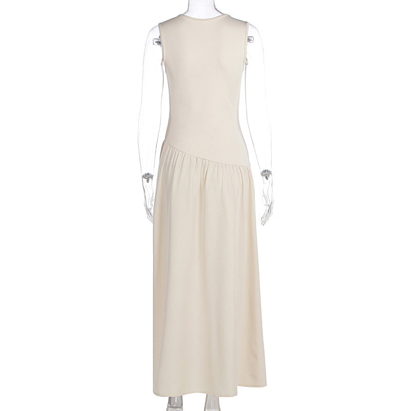 Summer Fashion Chic Solid Color Patchwork Sleeveless Mid-Waist Dress 6