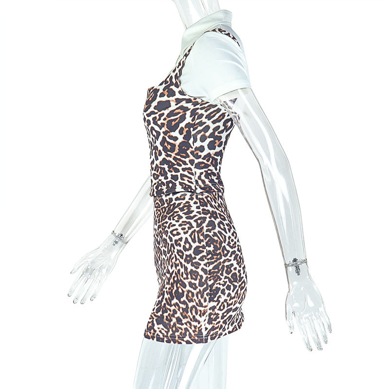 Trendy Leopard Patchwork Top Skirt Set Two piece Fashion Women's Clothing 7