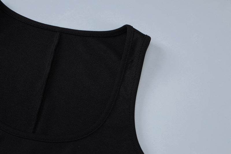 Women Summer Solid Square Neck Sleeveless Maxi Slit Dress 11