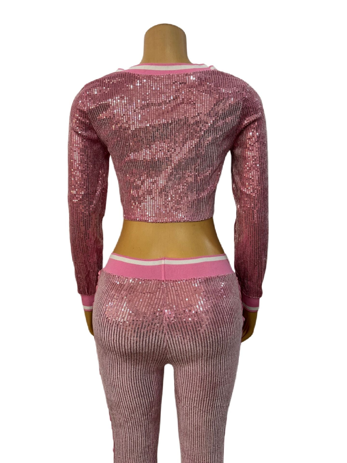 Women Digital Sexy Lace-Up Cut Out Long Sleeve Top and Pants Two-piece Set 11