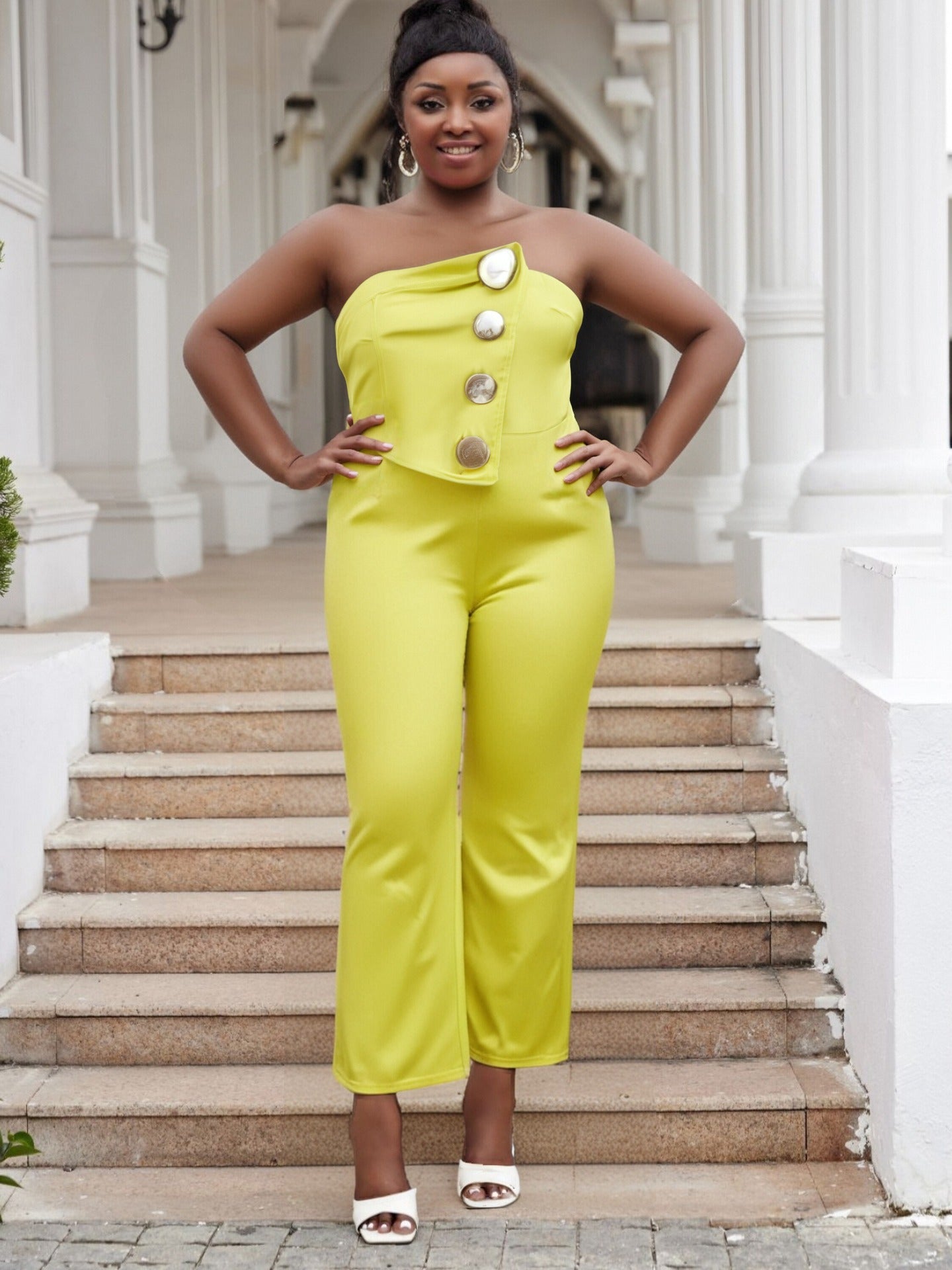 Plus Size Women Spring and Summer Sleeveless Strapless Bodycon Stretchy Wide-leg Jumpsuit 4