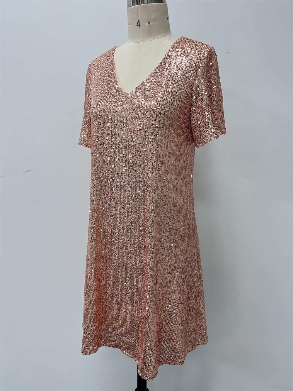 Shiny Sequin Short Sleeve V Neck Elegant Plus Size Party Dress 11