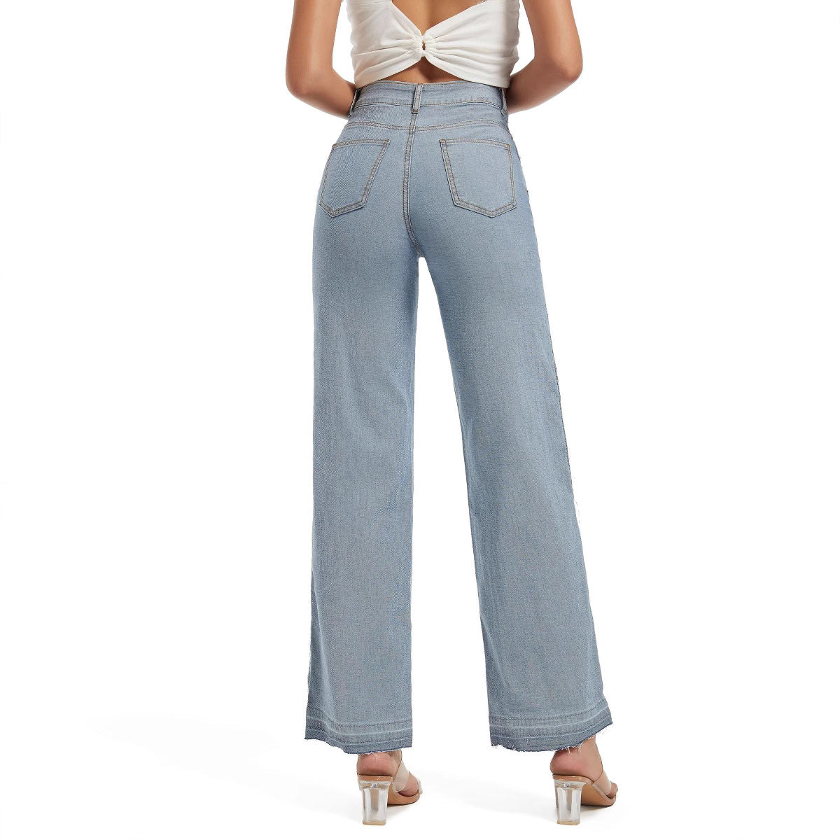 Women's Winter Fashion Slim Patchwork Contrast Color High Waist Casual Straight Denim Pants 6