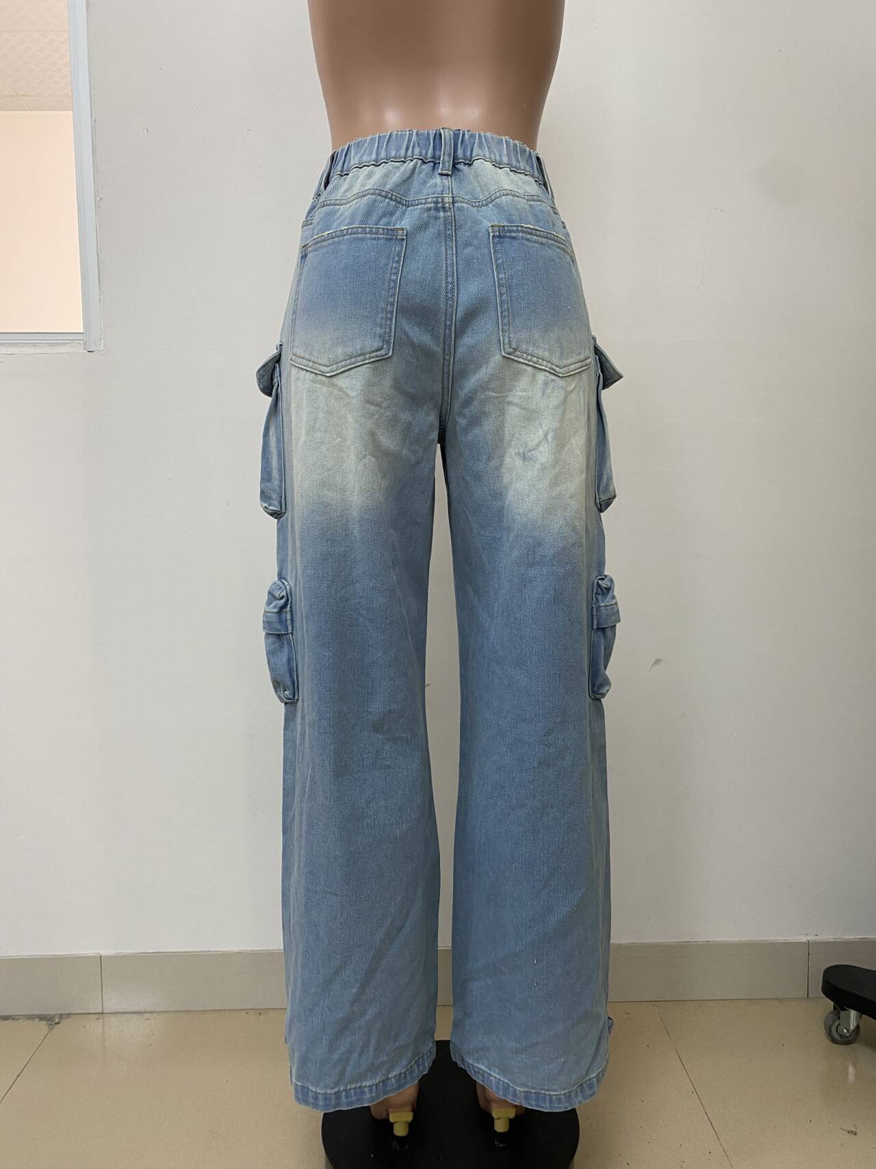 Women's Fashion Street Trendy Cut Straight-Leg Loose Denim Multi-Pocket Trousers 10