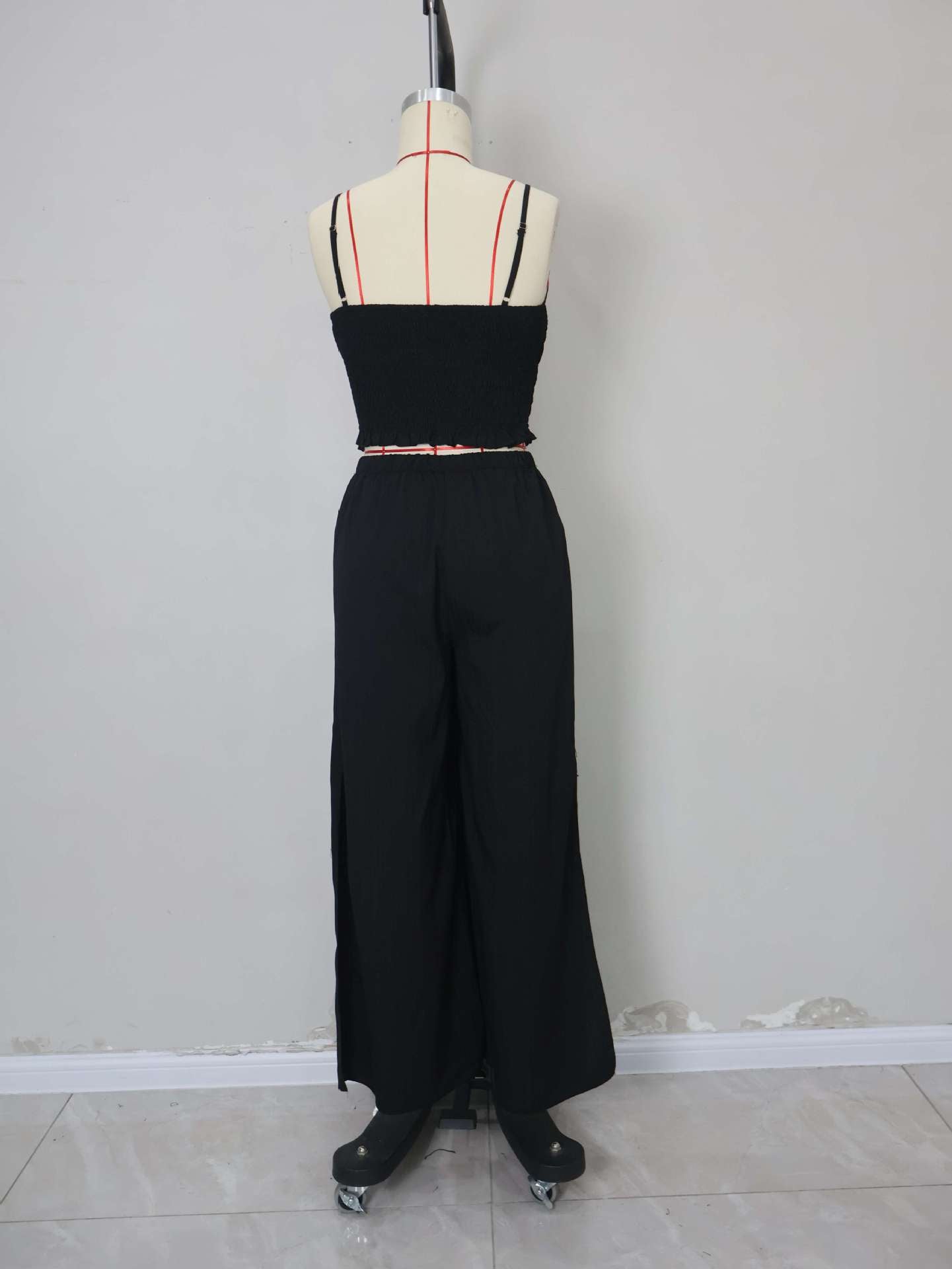 Women's Solid Color Straps Vest Straight Slit Casual Pants Summer Two-Piece Set 10