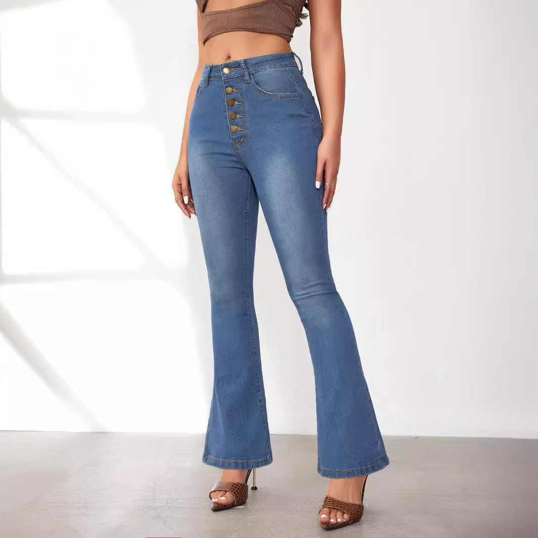Spring Chic High Waist Slim Fit Flared Denim Pants 7