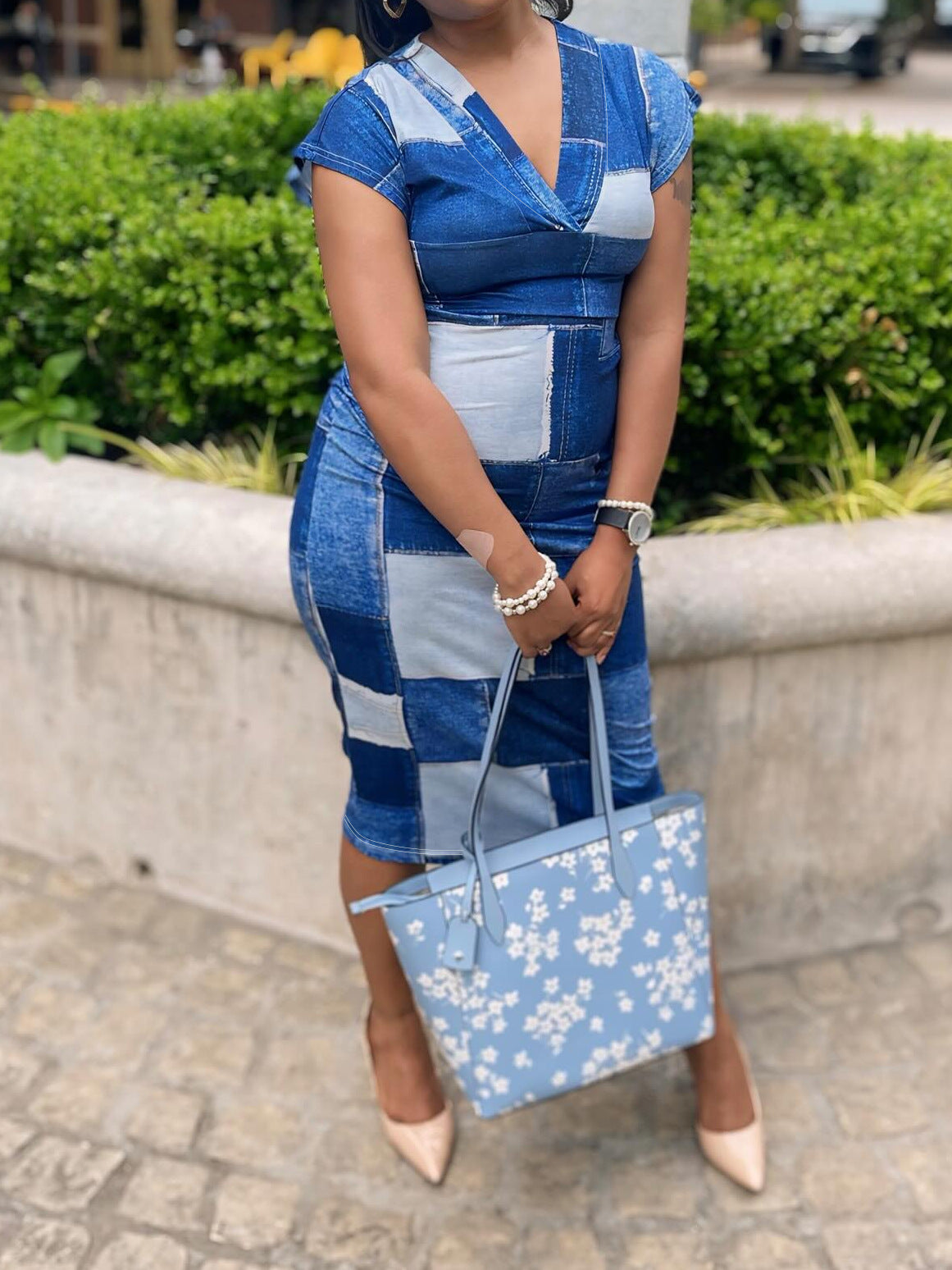 Fashion Chic Printed V-Neck Sleeveless Midi Dress