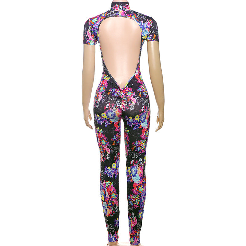 Women Spring Sexy Style Printed Short Sleeve Jumpsuit 9