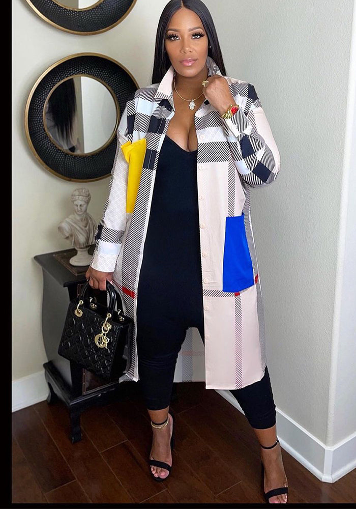 Long Sleeve Color Striped Print Shirt Dress