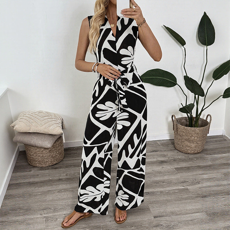 V-neck Summer Sleeveless Print Jumpsuit 6