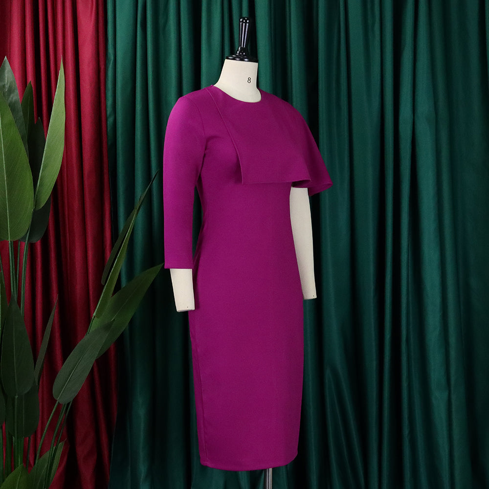 Plus Size Ladies' High Waist Ruffled Chic Bodycon Pencil Dress 14