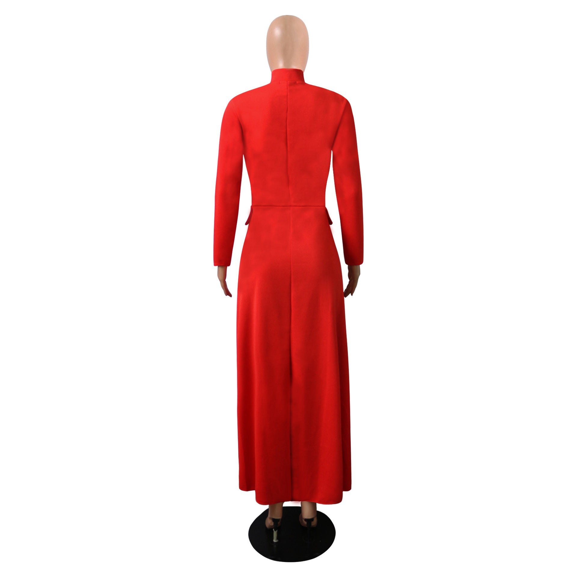 Spring Long-Sleeved High-Neck Slim Zipper Irregular Long Dress 31