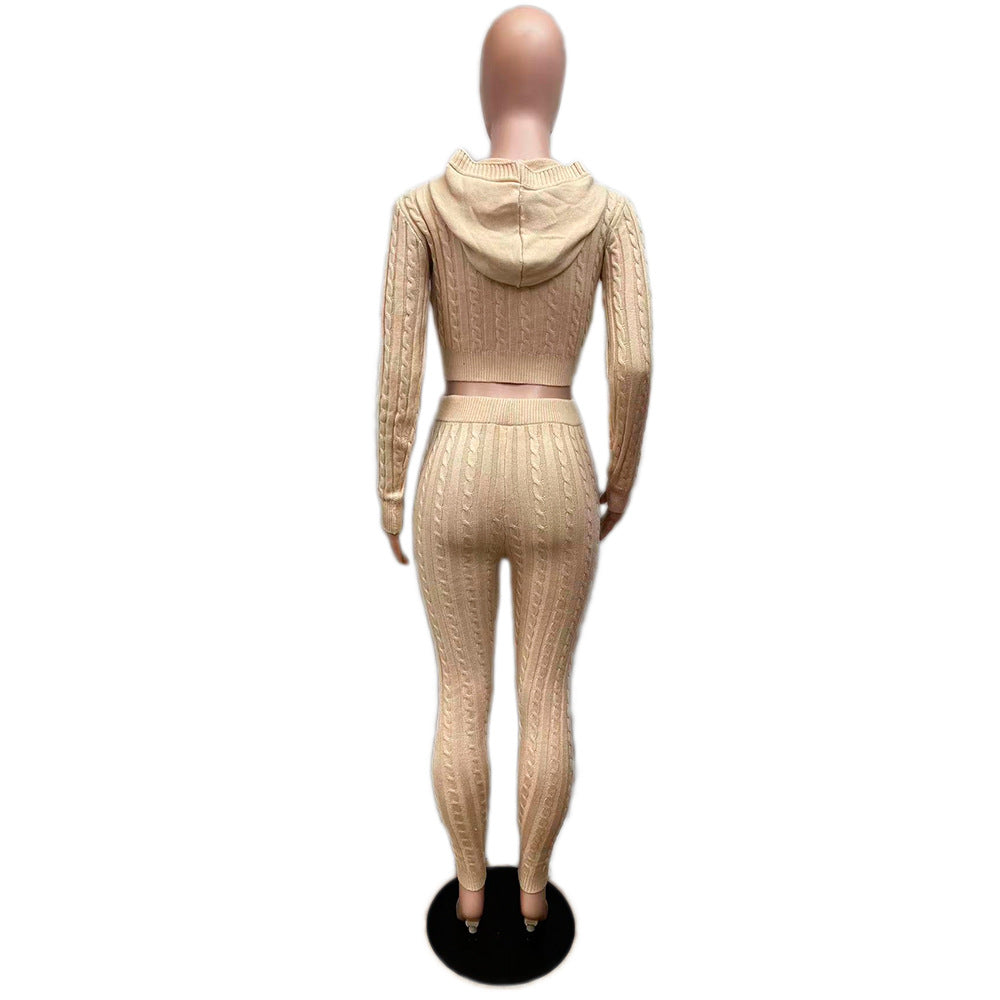 Women Solid knitting sweater and trousers two-piece set 17