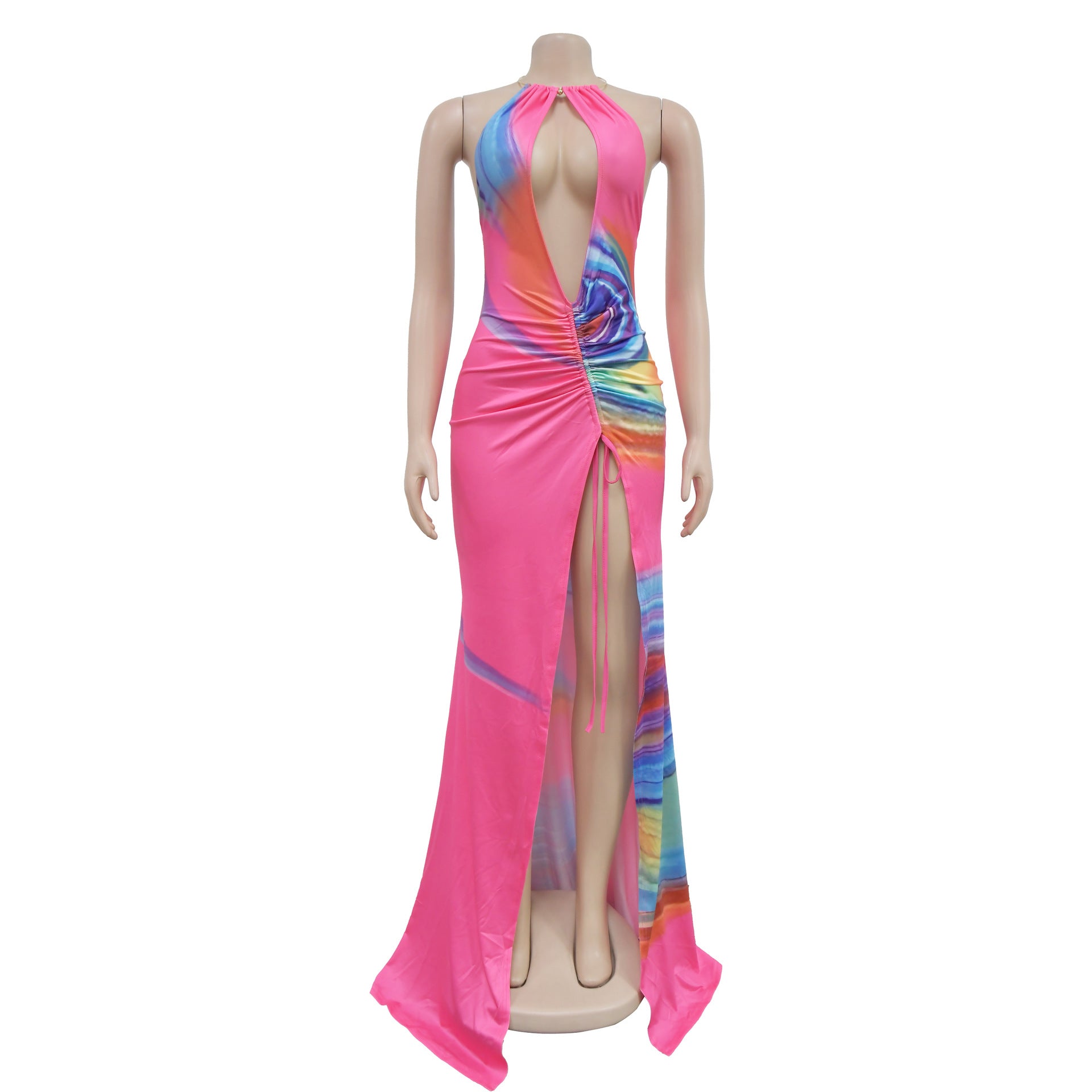 Women Printed V-neck Sleeveless Halter Neck Dress 8