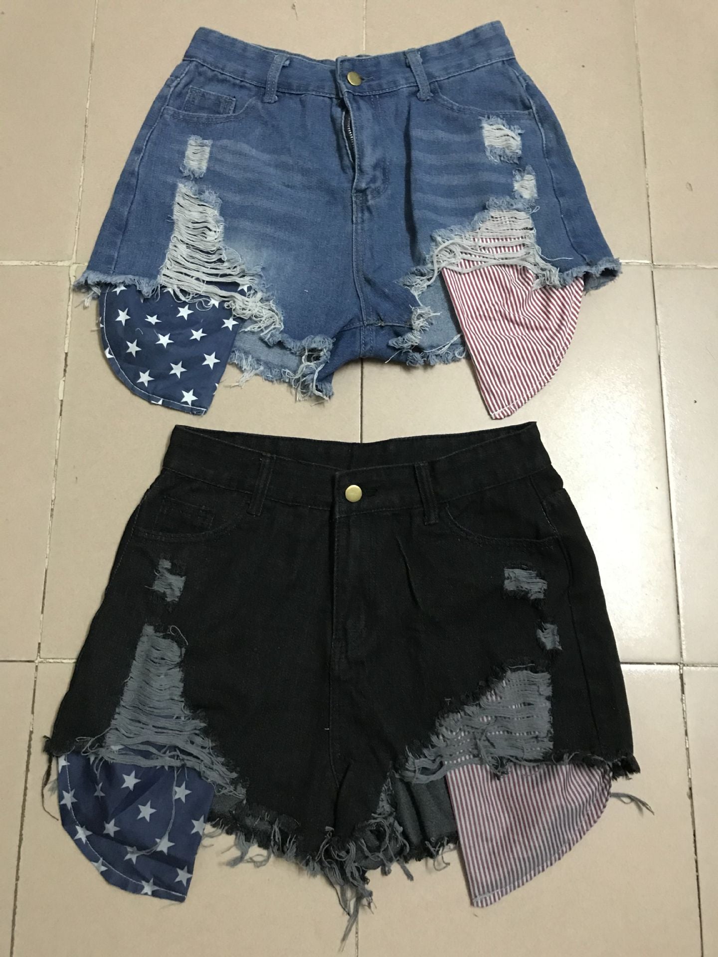 Women American Flag Ripped Tassel Denim Shorts 15