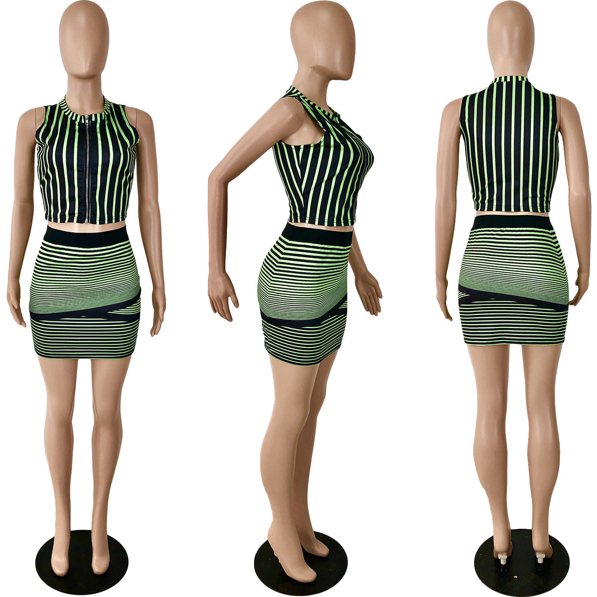 Women's Digital Positioning Striped Print Sleeveless Two Piece Skirt Set 9